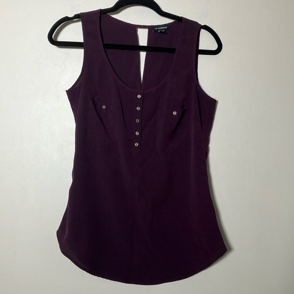 Le Château blouse sleeveless Tank Top eggplant purple scoop neck cutout back